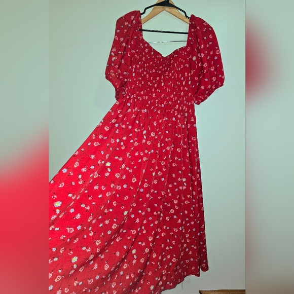 Red Floral Plus Size Women's Dress Woth Tie Top - 3X/18 - Picture 3 of 5